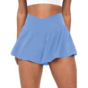 COPYLEAF Crossover Flowy Shorts for Women 2 in 1 Athletic Butterfly Running Shorts Tennis Gym Workout Shorts with Pocket in Saudi Arabia
