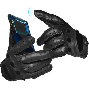 SURAWIL Mens Leather Driving Gloves Touchscreen, Unlined Thin Leather Driving Gloves SUM06US-T