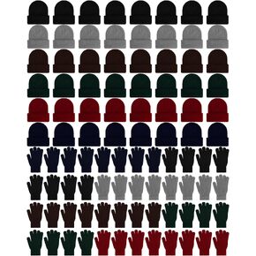 96 Pcs Winter Beanies and Gloves Bulk Combo Pack for Men Women Homeless Thermal Winter Solid Hat and Glove Warm Cozy Gift for Christmas in Kuwait