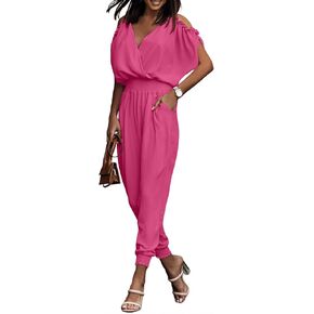 Dokotoo Jumpsuit for Womens Dressy Casual 2023 One Piece Romper Cold Shoulder Outfits for Summer