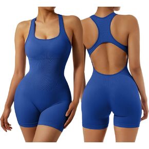 RXRXCOCO Women's Sexy Sleeveless Yoga Jumpsuits Shorts Bodysuit One Piece Deep Scoop Neck Backless Bodycon Jumpsuits in Saudi Arabia