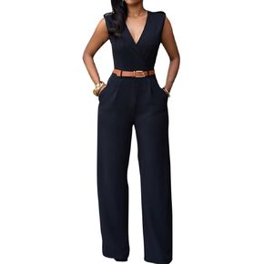 Pink Queen Women's Button Up Printed Long Wide Leg Pant Party Jumpsuits with Belt in Saudi Arabia