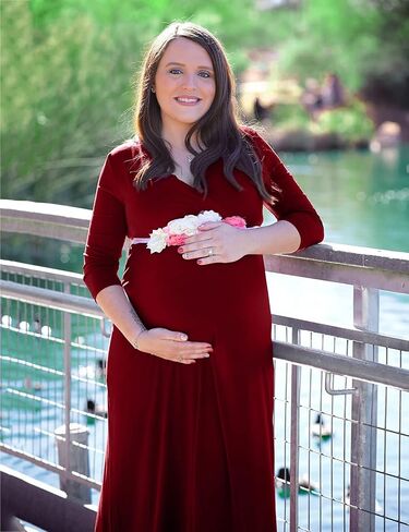 KIM S Maternity Maxi Dress for Baby Shower and Photoshoot | V neck, Empire waist, Flowy A line fit, Sizes S-3XL in Saudi Arabia