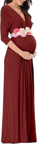 KIM S Maternity Maxi Dress for Baby Shower and Photoshoot | V neck, Empire waist, Flowy A line fit, Sizes S-3XL in Saudi Arabia