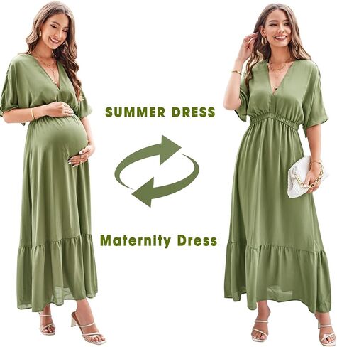 STYLEWORD Women's 2026 Summer Maternity Dress Short Sleeve V Neck Tiered Boho Flowy Long Maxi Dress in Saudi Arabia