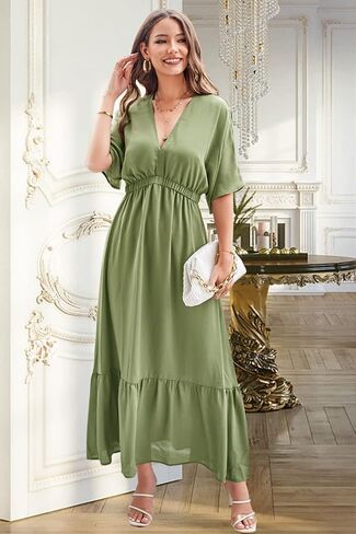 STYLEWORD Women's 2026 Summer Maternity Dress Short Sleeve V Neck Tiered Boho Flowy Long Maxi Dress in Saudi Arabia