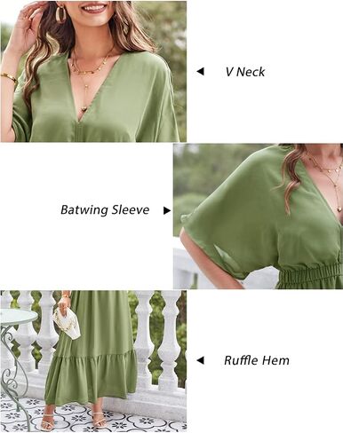 STYLEWORD Women's 2026 Summer Maternity Dress Short Sleeve V Neck Tiered Boho Flowy Long Maxi Dress in Saudi Arabia