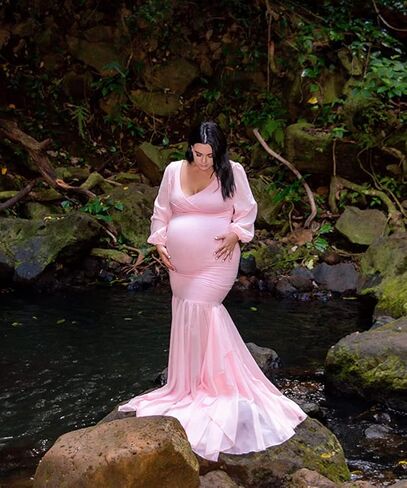 Saslax Long Chiffon Sleeve Tired Mermaid Maternity Dress for Photoshoot Photography Baby Shower in Kuwait