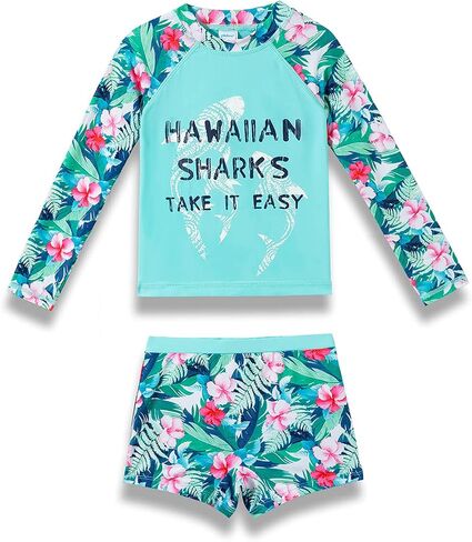 PHIBEE Girls' Rash Guard Set Long Sleeve UPF 50+ Sun Protection Two-Piece Swimwear in Kuwait