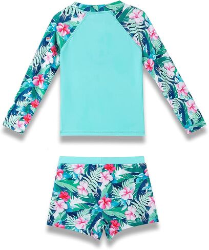 PHIBEE Girls' Rash Guard Set Long Sleeve UPF 50+ Sun Protection Two-Piece Swimwear in Kuwait