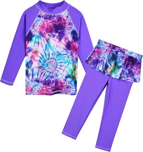 TFJH E Girls Long Sleeve Swimsuits Skirt 2-Pieces Rash Guard Set Sun Protection UV 50+ in Kuwait