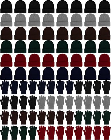 96 Pcs Winter Beanies and Gloves Bulk Combo Pack for Men Women Homeless Thermal Winter Solid Hat and Glove Warm Cozy Gift for Christmas in Saudi Arabia