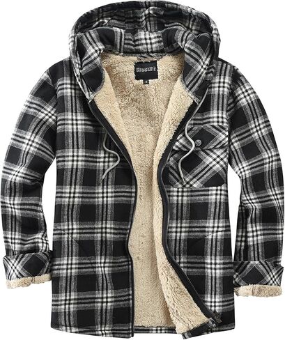Elesuit Men's Full Zip Fleece Flannel Jackets Shirt Plaid Cotton Hoodies Soft Warm Coat for Men with Hood in Kuwait