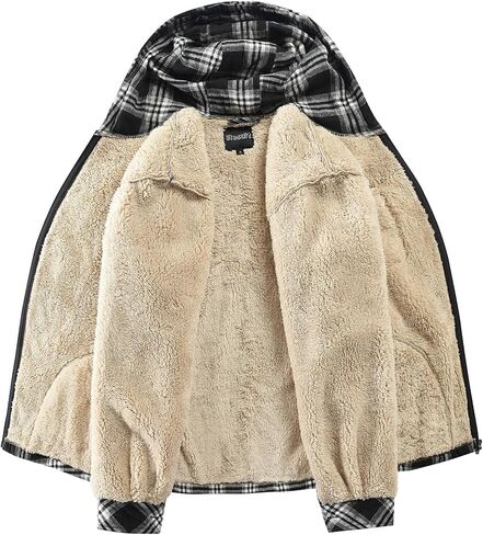 Elesuit Men's Full Zip Fleece Flannel Jackets Shirt Plaid Cotton Hoodies Soft Warm Coat for Men with Hood in Kuwait