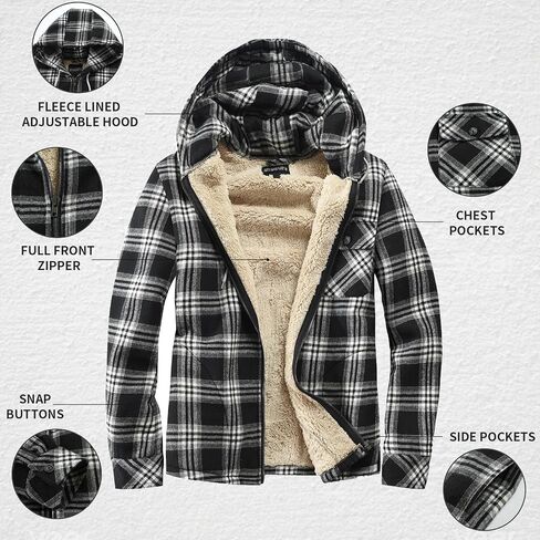 Elesuit Men's Full Zip Fleece Flannel Jackets Shirt Plaid Cotton Hoodies Soft Warm Coat for Men with Hood in Kuwait