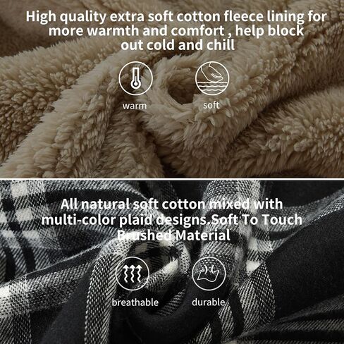 Elesuit Men's Full Zip Fleece Flannel Jackets Shirt Plaid Cotton Hoodies Soft Warm Coat for Men with Hood in Kuwait