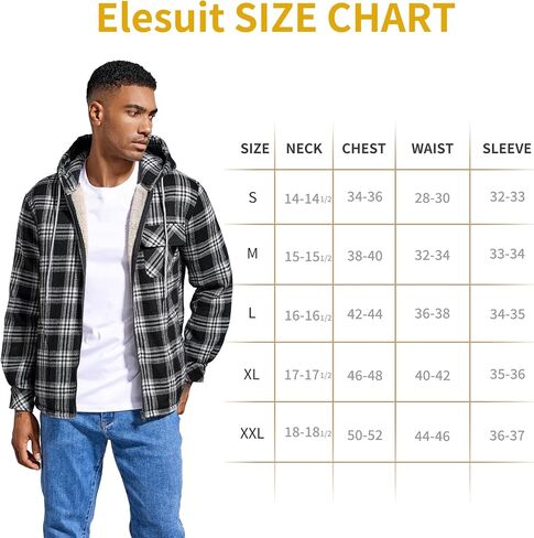 Elesuit Men's Full Zip Fleece Flannel Jackets Shirt Plaid Cotton Hoodies Soft Warm Coat for Men with Hood in Kuwait