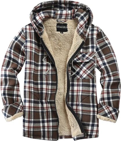 Elesuit Men's Full Zip Fleece Flannel Jackets Shirt Plaid Cotton Hoodies Soft Warm Coat for Men with Hood in Saudi Arabia