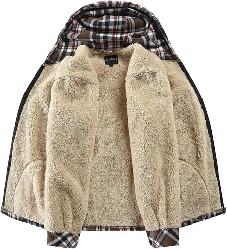 Elesuit Men's Full Zip Fleece Flannel Jackets Shirt Plaid Cotton Hoodies Soft Warm Coat for Men with Hood in Saudi Arabia