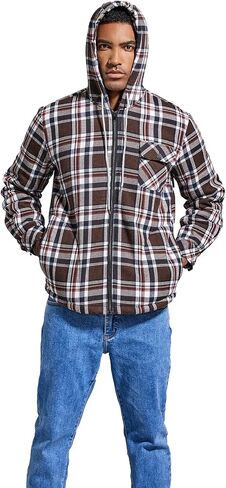 Elesuit Men's Full Zip Fleece Flannel Jackets Shirt Plaid Cotton Hoodies Soft Warm Coat for Men with Hood in Saudi Arabia
