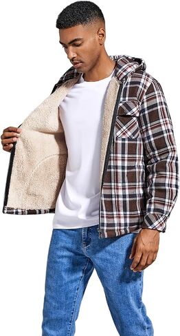 Elesuit Men's Full Zip Fleece Flannel Jackets Shirt Plaid Cotton Hoodies Soft Warm Coat for Men with Hood in Saudi Arabia