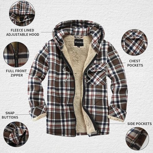 Elesuit Men's Full Zip Fleece Flannel Jackets Shirt Plaid Cotton Hoodies Soft Warm Coat for Men with Hood in Saudi Arabia