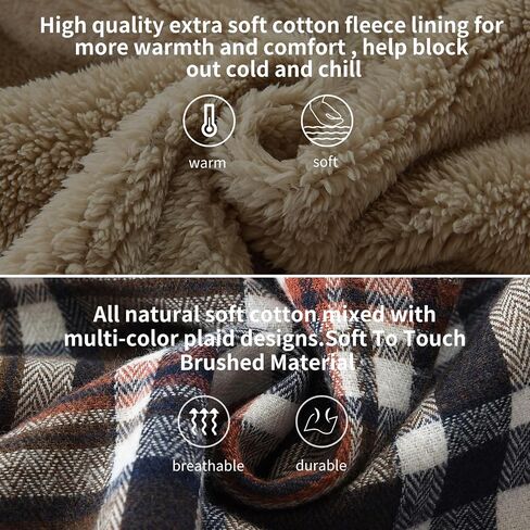 Elesuit Men's Full Zip Fleece Flannel Jackets Shirt Plaid Cotton Hoodies Soft Warm Coat for Men with Hood in Saudi Arabia
