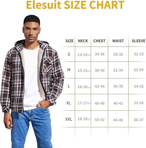 Elesuit Men's Full Zip Fleece Flannel Jackets Shirt Plaid Cotton Hoodies Soft Warm Coat for Men with Hood in Saudi Arabia