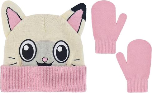مجموعة قبعة وقفازات للأطفال من Gabby's Dollhouse، قبعة شتوية متماسكة بأساور Pandy Paws مع قفازات متطابقة وأذنين ثلاثية الأبعاد، متعددة الألوان in Saudi Arabia