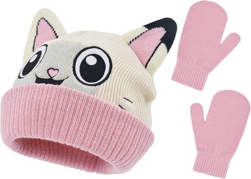 مجموعة قبعة وقفازات للأطفال من Gabby's Dollhouse، قبعة شتوية متماسكة بأساور Pandy Paws مع قفازات متطابقة وأذنين ثلاثية الأبعاد، متعددة الألوان in Saudi Arabia