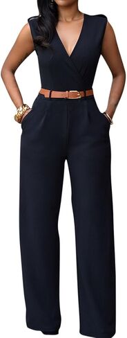 Pink Queen Women's Button Up Printed Long Wide Leg Pant Party Jumpsuits with Belt in Saudi Arabia