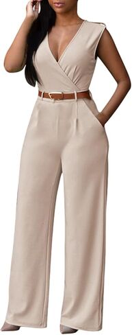 Pink Queen Women's Button Up Printed Long Wide Leg Pant Party Jumpsuits with Belt in Saudi Arabia