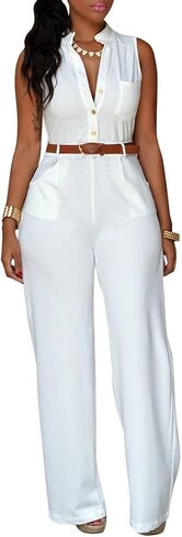 Pink Queen Women's Button Up Printed Long Wide Leg Pant Party Jumpsuits with Belt in Saudi Arabia