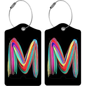 2 Pack Initial Luggage Tag for Suitcase, Colored Letter Unique Leather Bag Tags Identifiers Privacy Cover ID Label with Durable Steel Loop for Women Men Kids Girls Travel, Liquid C2 in Saudi Arabia