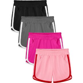 Poroka 4 قطع من شورتات الجري للفتيات، شورت رياضي دولفين، شورت رياضي سريع الجفاف مع جيوب in Kuwait