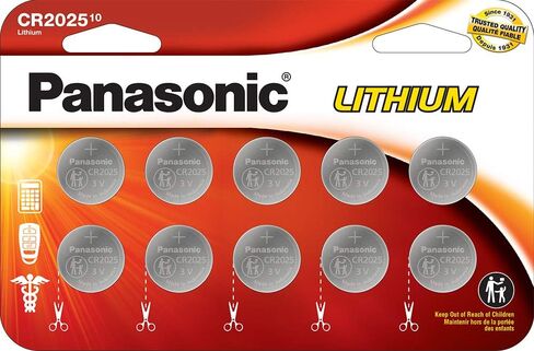 Panasonic CR2025 3.0 Volt Long Lasting Lithium Coin Cell Batteries in Child Resistant, Standards Based Packaging, 10 Count(Pack of 1) in Kuwait