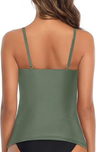 Tempt Me Women Tankini Top Only، بدلة استحمام برقبة عالية، ملابس سباحة علوية للتحكم في البطن، بلوزة سباحة مكشكشة بدون قاع in Kuwait