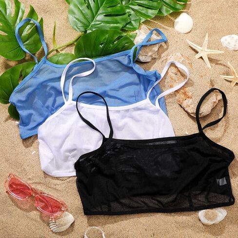 Toulite 6 Pcs Summer Women Mini Tanning Bikini Sheer Tank Tops See Through Stretch Crop Top Sleeveless Mesh Top for Tanning Pool Beach in Saudi Arabia