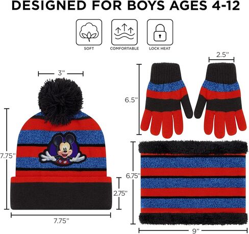 Mickey Mouse Boys Toddler Winter Hat, Scarf & Mittens Set For Ages 2-4 Or Hat, Scarves & Kids Gloves Sets For Ages 4-7 in Saudi Arabia