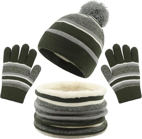 Winter Kids Hat Scarf Glove Set Knit Fleece Lined Beanie Neck Warmer Mittens for Toddler Boys Girls 3-8 Years in Saudi Arabia