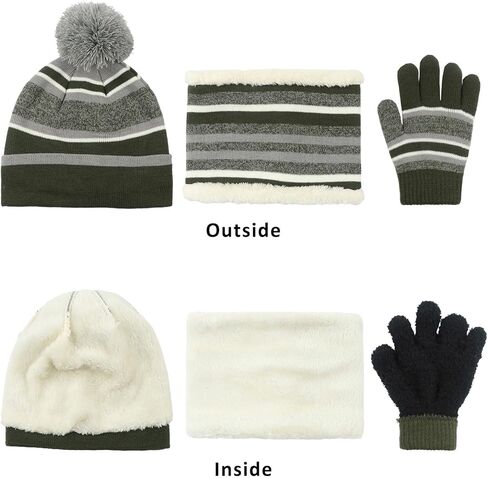 Winter Kids Hat Scarf Glove Set Knit Fleece Lined Beanie Neck Warmer Mittens for Toddler Boys Girls 3-8 Years in Saudi Arabia