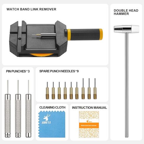 JOREST Watch Link Removal Kit, Watch Band Sizing Tool For Watch Bracelet Adjustment & Watch Pins Replacement, Watch Link Remover, Watch Hammer, With User Manual, 3pcs Punch Pins, 9pcs Spare Needles in Kuwait