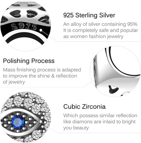 AIEGNOS Evil Eye Hamsa Charms for Bracelet Necklace 925 Sterling Silver Evil Eye Beads Fatima Hand Charms for European Snake Charm Bracelet for Women Mother Sister Birthday Gifts in Kuwait