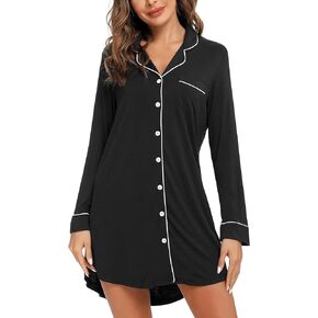 Leikar Nightgowns For Women Button Down Pajamas Dress Short Sleeve Sleepwear S-XXL