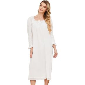 قميص نوم نسائي طويل الأكمام من القطن بنسبة 100% من LYCY، قميص نوم نسائي طويل ناعم وخفيف الوزن in Kuwait