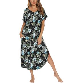 قمصان نوم AVIIER للنساء من القطن، ملابس نوم للسيدات، ملابس نوم ناعمة مع جيوب S-XXL