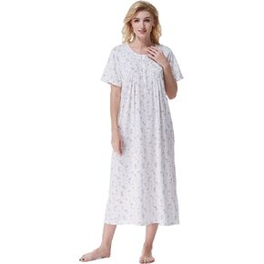 Keyocean Women Nightgowns, Soft 100% Cotton Lightweight Short Sleeve Night-dresses for Ladies