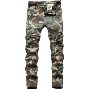 Boy's Stylish Moto Biker Skinny Ripped Wrinkled Stretch Fit Denim Jeans