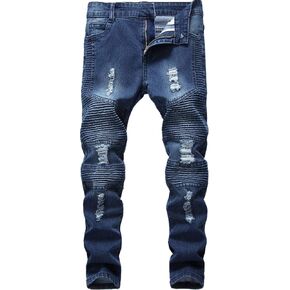 Boy's Stylish Moto Biker Skinny Ripped Wrinkled Stretch Fit Denim Jeans in Saudi Arabia