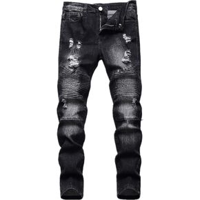 Boy's Biker Skinny Fit Ripped Destroyed Distressed Stretch Stylish Fashion Moto Denim Jeans Pants